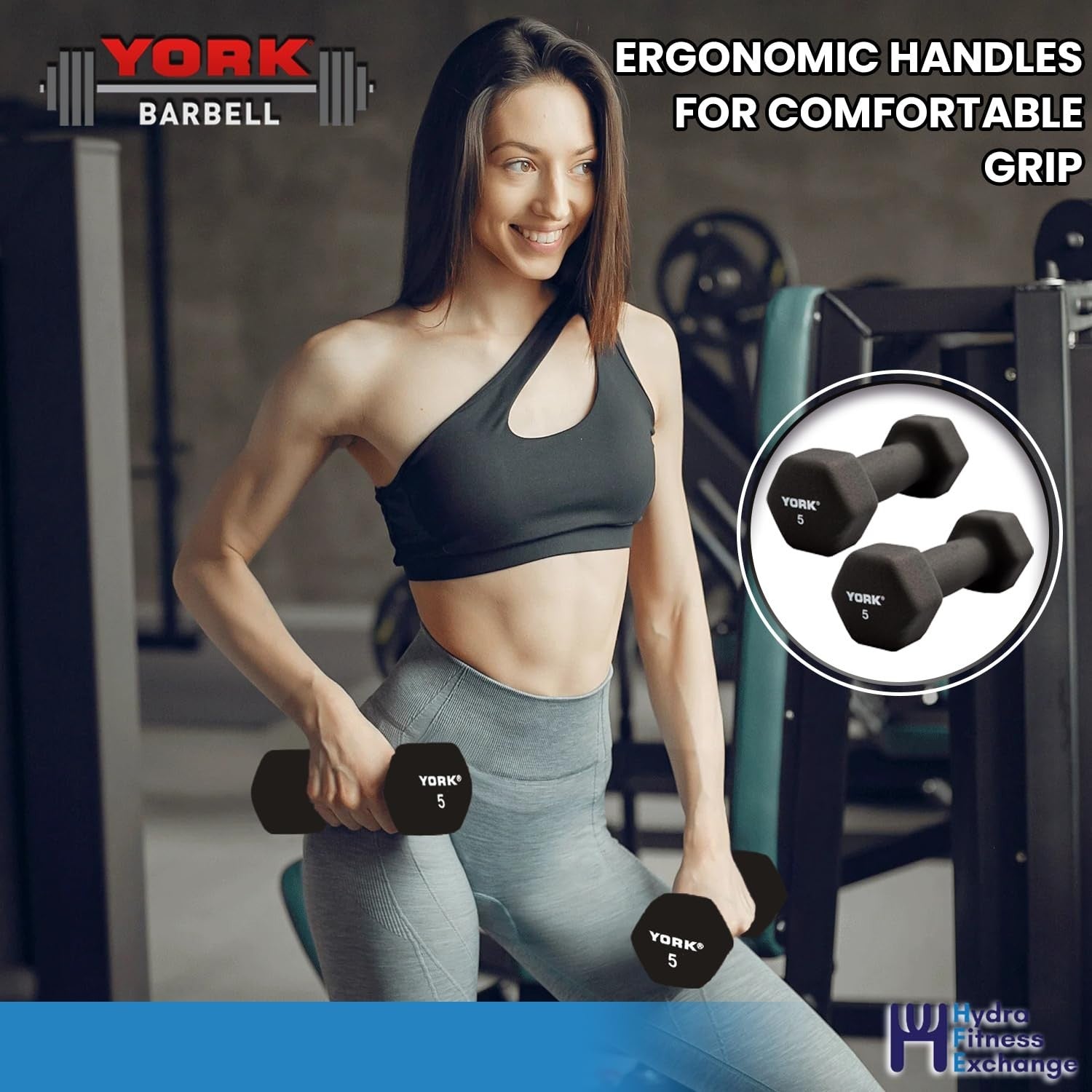 New York 2 lb Neoprene Hex Dumbbells (4-Pack) &ndash; Cast Ergo Handles York Freeweight