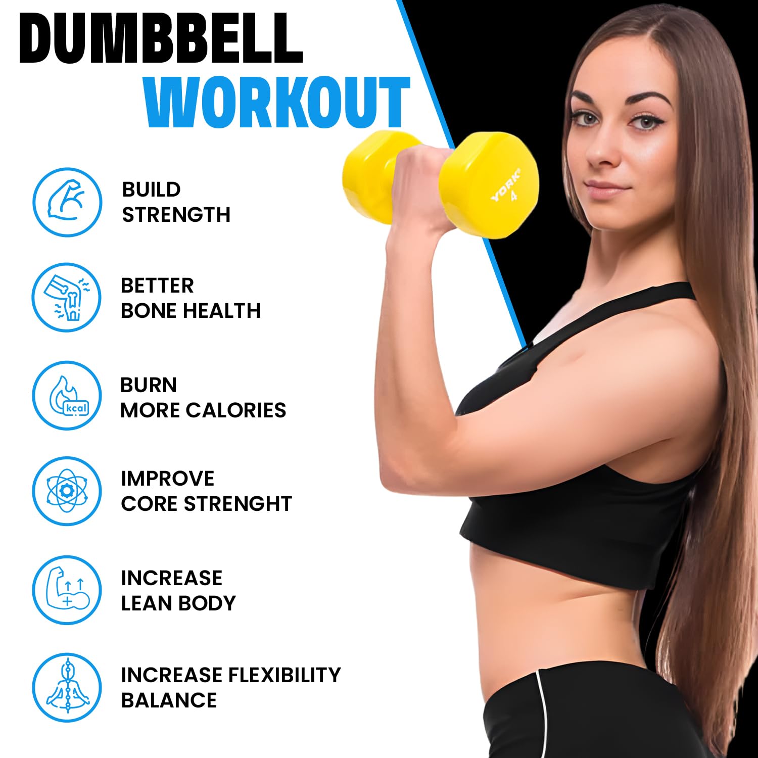 New York Barbell 4lb Vinyl Coated Fitbell Dumbbell (Yellow) | Anti-Roll, Anti-Slip York Freeweight