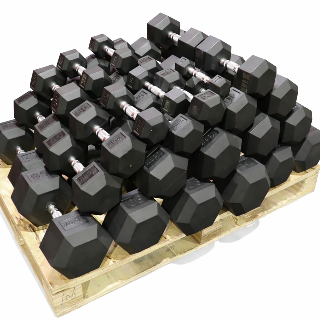 New York 5 - 50LB Rubber Hex Dumbbell Set York Freeweight