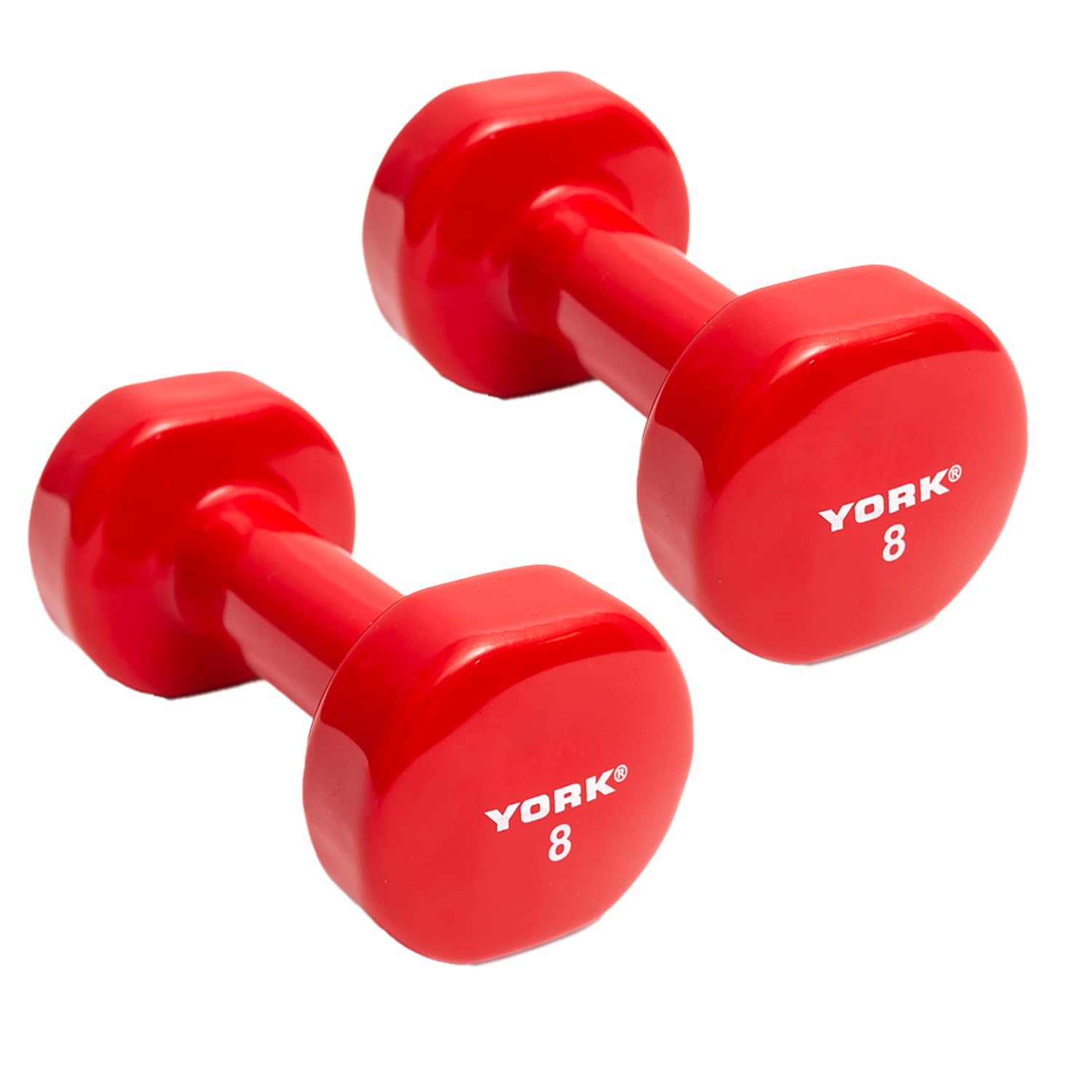 Barbell 8lb Vinyl Coated Fitbell Dumbbells (Pair), Anti-Slip Red