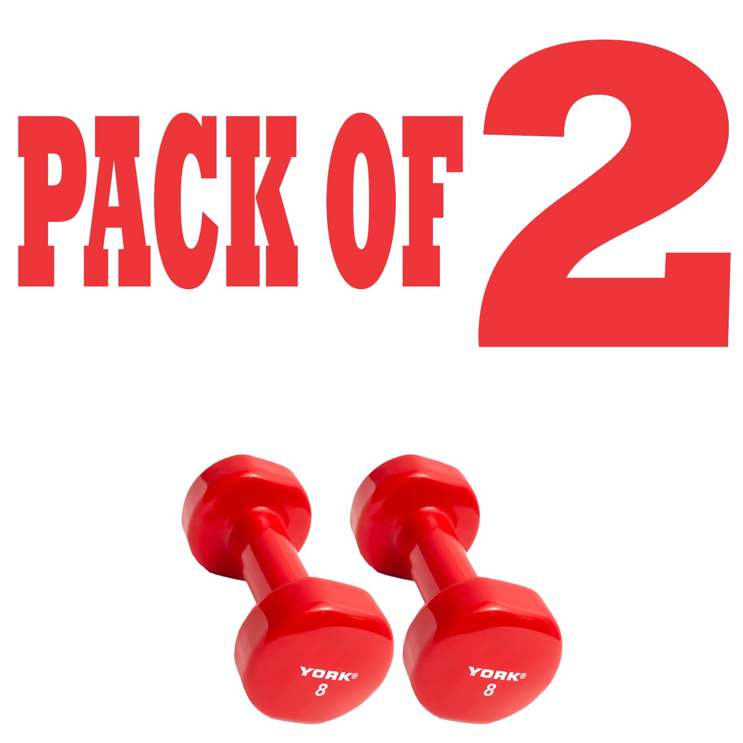 New York Barbell 8lb Vinyl Coated Fitbell Dumbbells (Pair), Anti-Slip Red York Freeweight