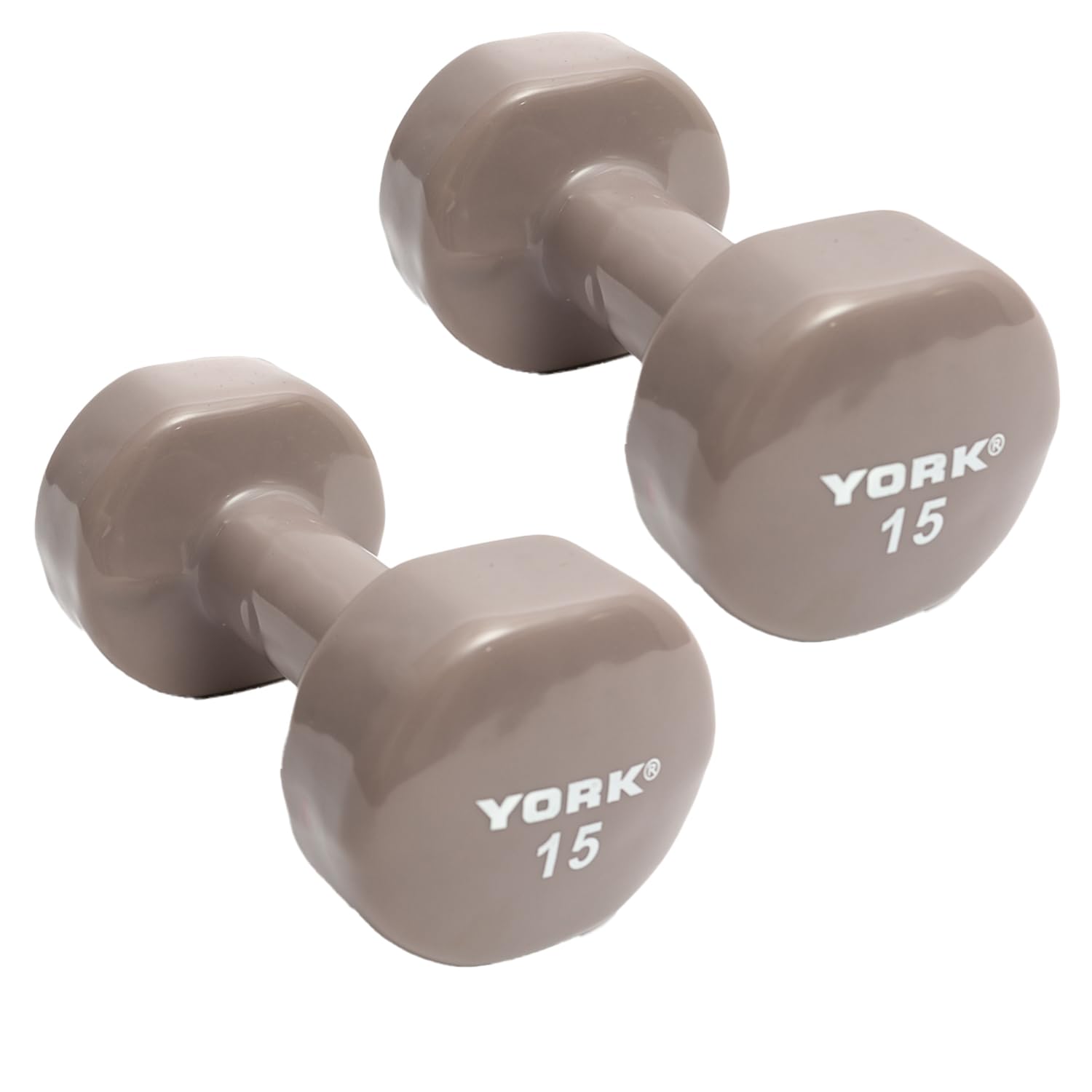 New York Barbell 15LB Vinyl Coated Fitbell Dumbbells (Pack of 2) – Anti-Slip Grey York Freeweight