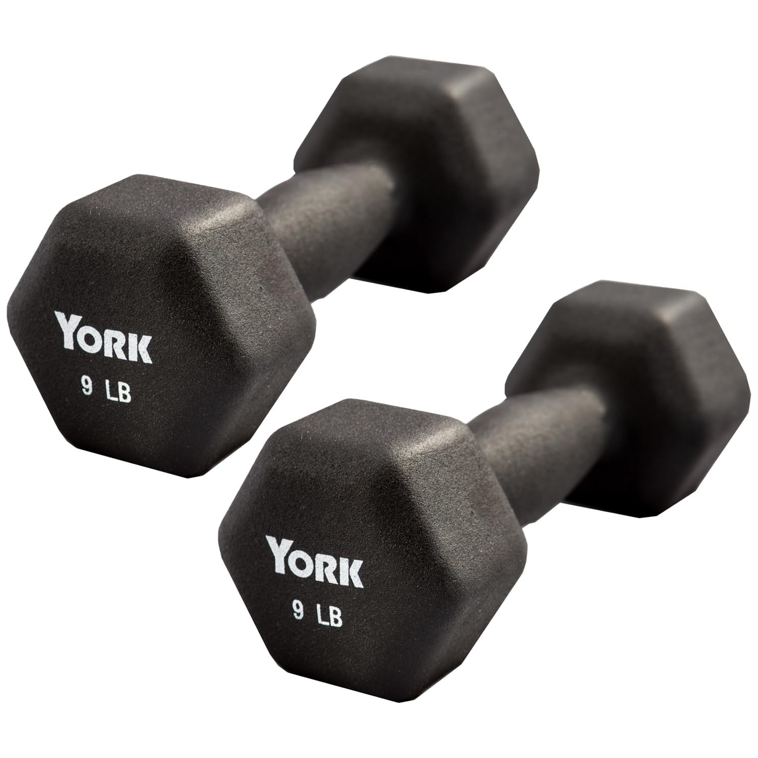 New York 9lb Neoprene Hex Dumbbells Pair – Cast Ergo Handle York Freeweight