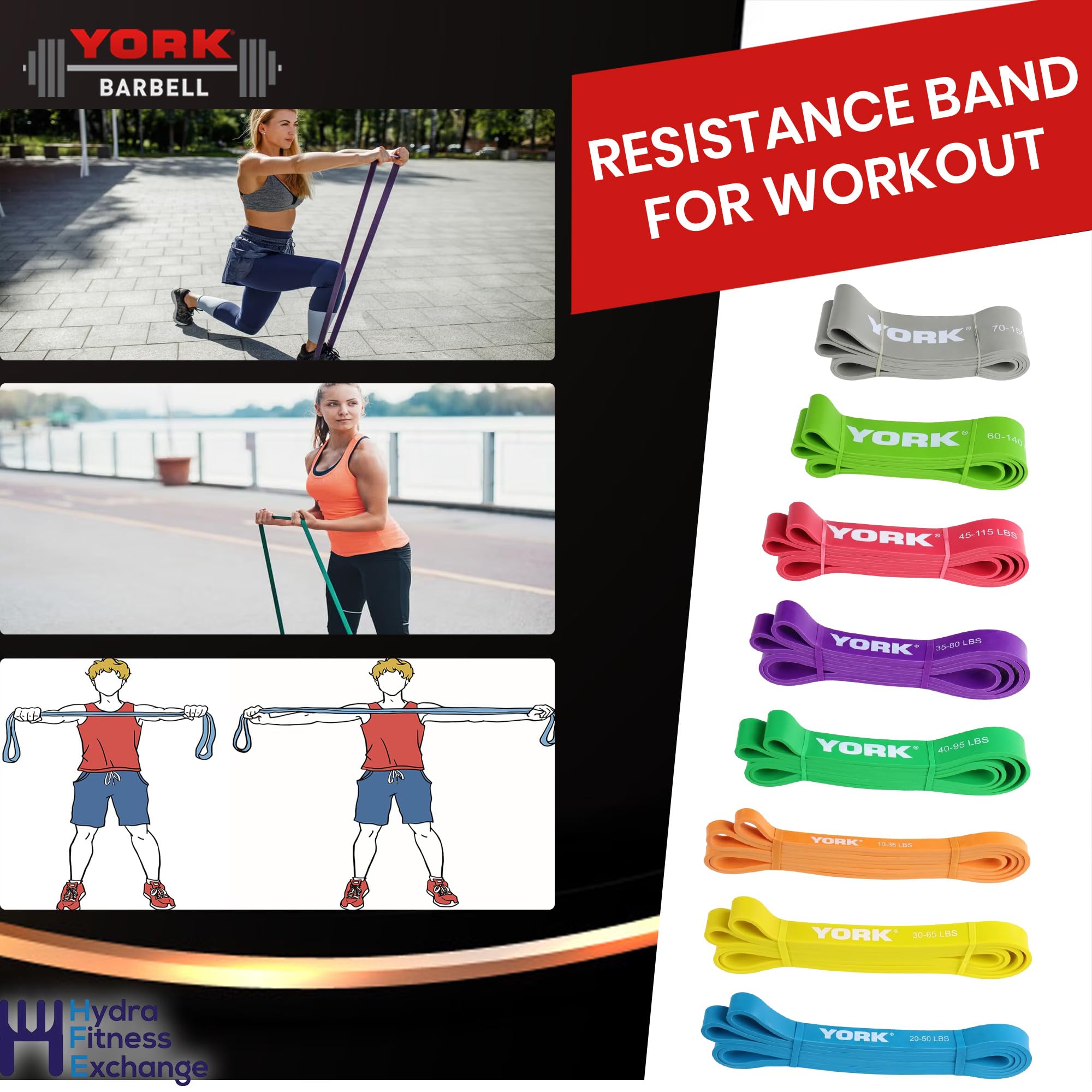 New York Barbell 19mm Pull Up Resistance Band 20&ndash;50lbs Light Blue &ndash; Heavy Duty Fitness Band York Freeweight