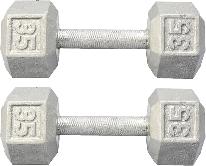 New York Barbell 35 lb Cast Iron Hex Dumbbells (Pair) – Silver Solid Free Weights York Freeweight