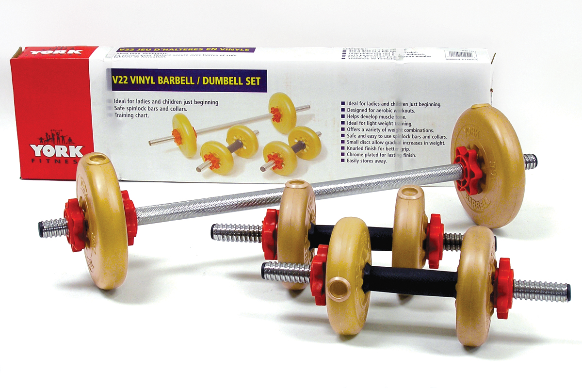 V22 Vinyl Barbell/Dumbbell Set &ndash; Adjustable Standard Weight Set