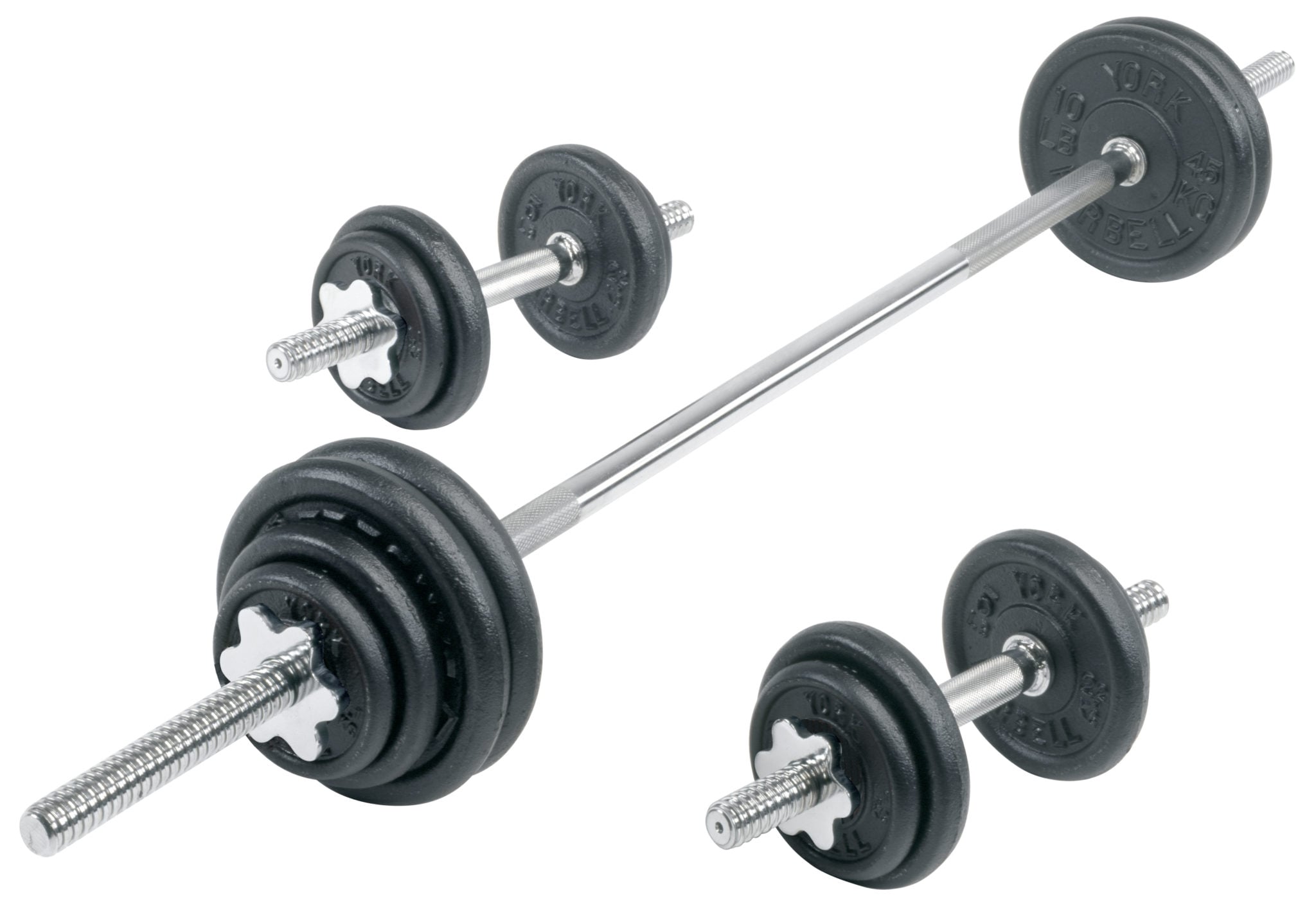 Contour Cast Iron Spinlock Dumbbell & Barbell Set &ndash; 110 lb Standard Weight Kit