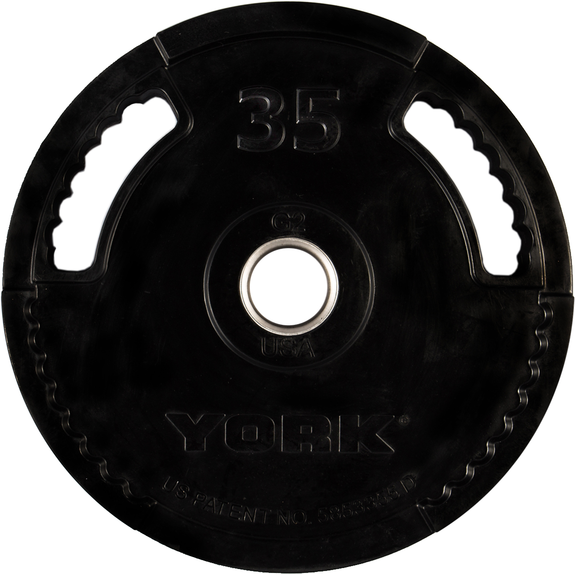 2&Prime; G-2 Rubber Olympic Weight Plate 35 lb &ndash; Dual Grip Plate