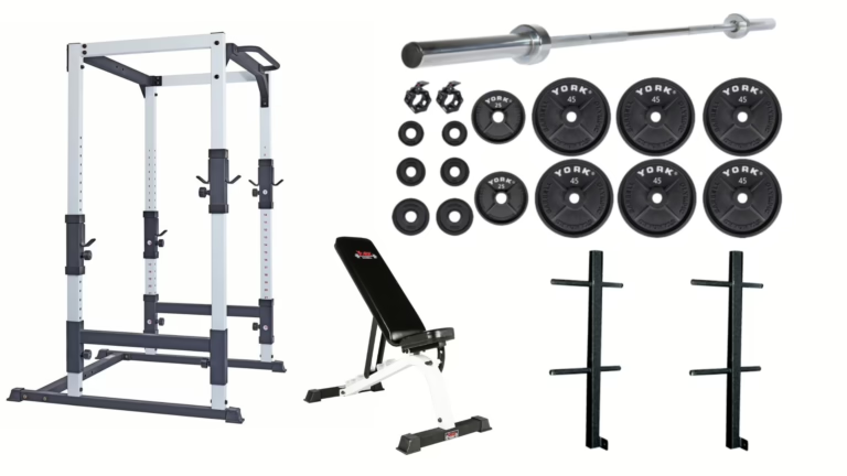 New York Silver Package Home Gym Set with Power Cage Bench and 400 lb Weights York Freeweight