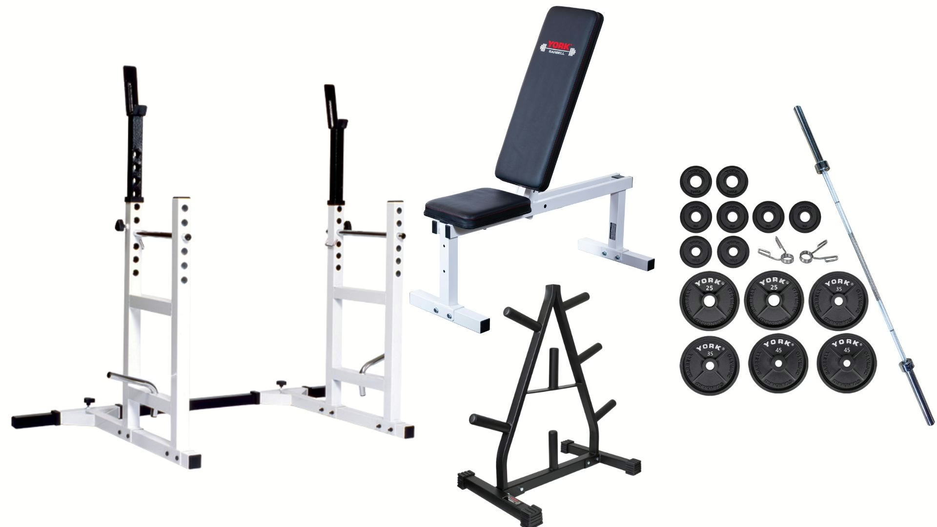 Bronze Package Home Gym Set with Squat Rack Bench and 300 lb Weight Set