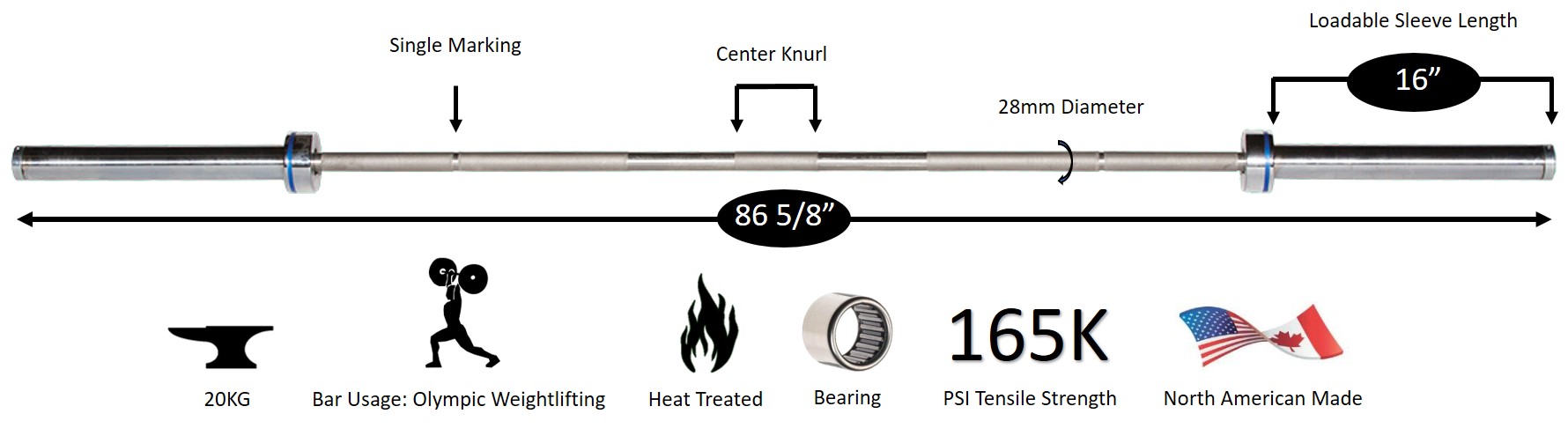 New York Elite Olympic Stainless Steel Weight Bar York Freeweight