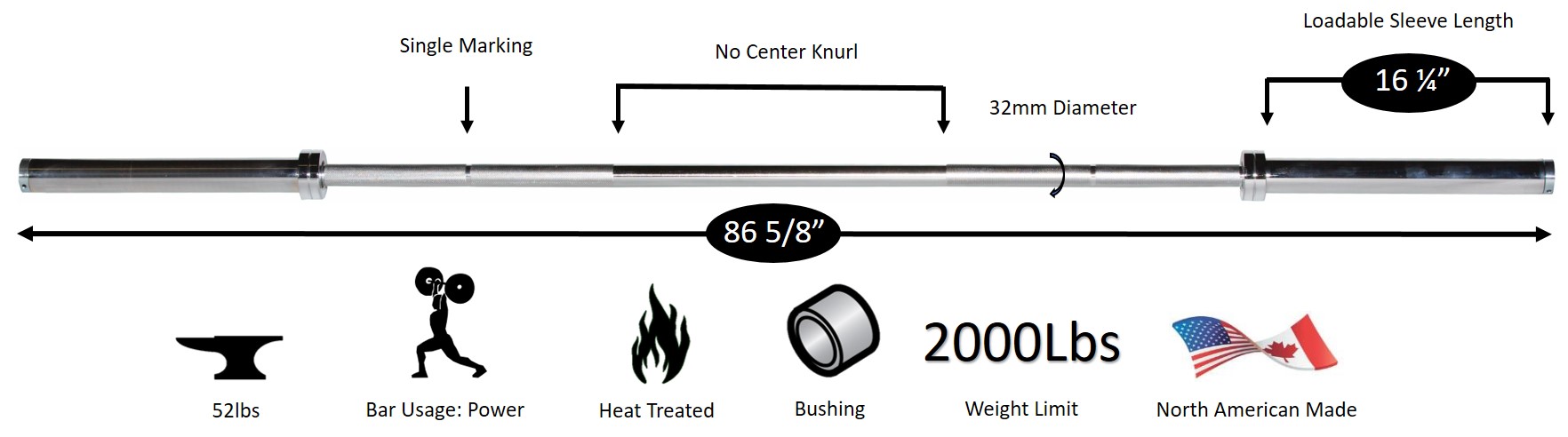 New York 7' International Chrome Olympic Bar 32mm York Freeweight
